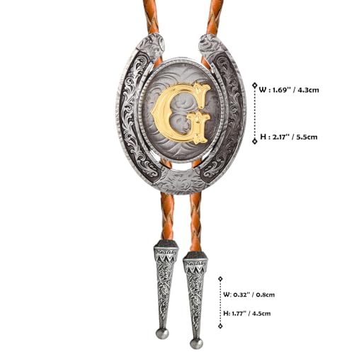Image of Vintage Western Cowboy Monogram Initial Letter Bolo Tie for Men | Premium brown braided leather, adjustable sliding clasp, anti-tarnish alloy pendant, versatile A-Z western bolo tie