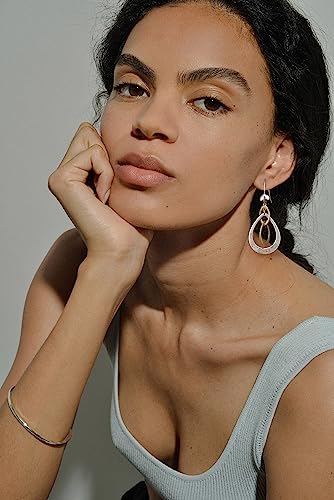 Antique Gold Hammered Disc Drop Earrings Boho Earrings with Two Tone Jewelry Gift2