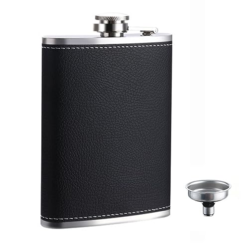 JOCXZI Fiaschetta con Imbuto Mini Fiaschetta Whisky in Acciaio Inox,Fiaschetta Portatile,Argento+Nero,Tascabile Fiaschetta Portatile per liquori da Uomo per Liquori Vari per Barbecue/Bar/Feste,8oz