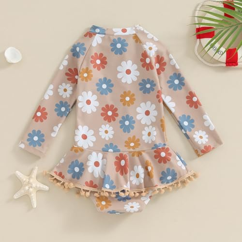 Yccutest Toddler Floral Bathing Suit Girls Long Sleeve Zipper Ruffle Tassel One Piece Swimsuit Kids Rash Guard Swimwear Beach4