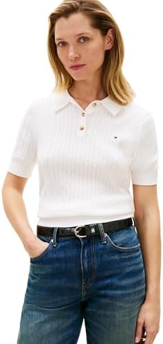 Tommy Hilfiger Women's Short Sleeve Cable Knit Polo Sweater Knit ...