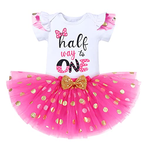 IBTOM CASTLE Cake Smash Half 1st 2nd 3rd Birthday Girl Princess Polka Dots Ruffle Skirt Set ONE Party Costume Headband3
