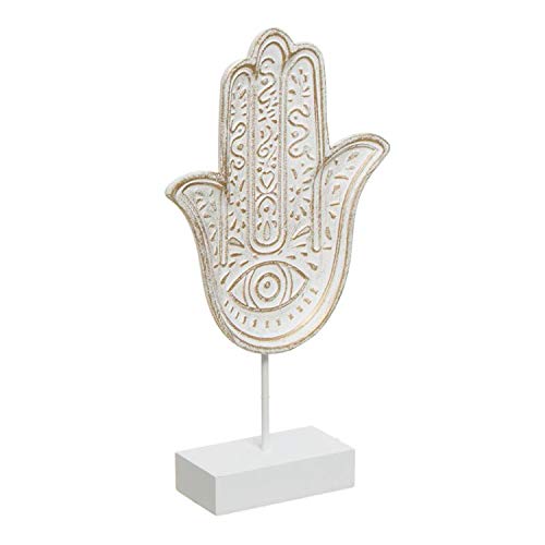 ROCKING GIFTS Figura de Madera Decorativa Mano de Fatima con Peana, Hamsa, Figuras para Salon Originales y Modernas, 28 cm de Alto