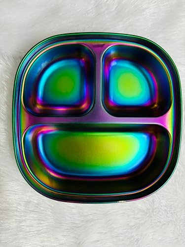 Image of Happy Hues Stainless Steel Divided Meal Plate Tray-3 Compartments Dinner Dish for Baby (Rainbow)