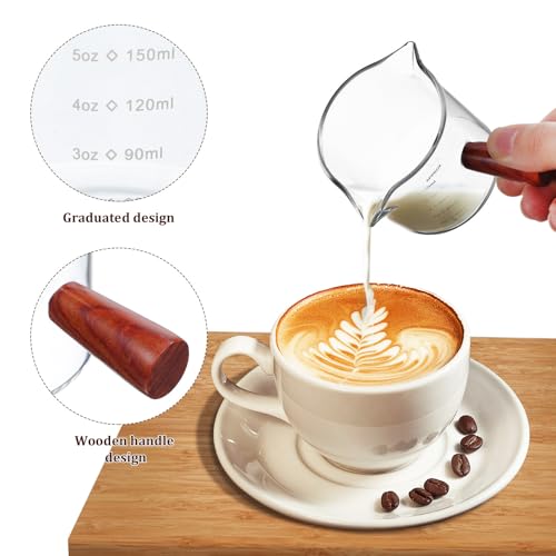 Tazas medidoras de café de vidrio graduadas de 150ml con doble boquilla y mango 4