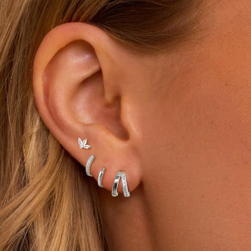 Gold Hoop Earrings Set for Women Trendy,14K Gold/Sterling Silver Plated Hypoallergenic Stud Earrings Set Cartilage Earrings for Multiple Piercing for Women Gold/Sliver Jewelry Gift for Mom2