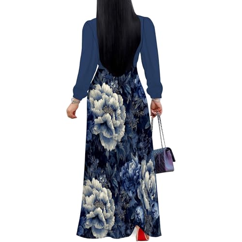 Image of PinkPatty Women's Long Sleeve Maxi Dress Plus Size Trendy Wedding Guest Dress with Pockets&Belt