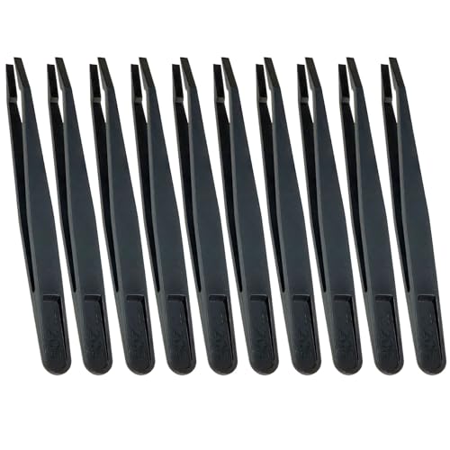 10 Pcs Plastic Anti Static Carbon Fiber Tweezers Set, 4.5 Inch Precision Slant Tip Industrial Tweezers Suitable for Crafts Electronics, DIY, Repair Tool, Black