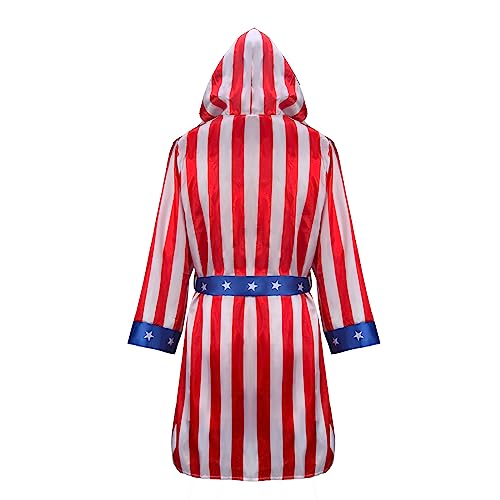 NIHONCOS Mens Boxing Costume Satin American Flag Robe with Hood Shorts Belt Cape Halloween Cosplay Outfit4