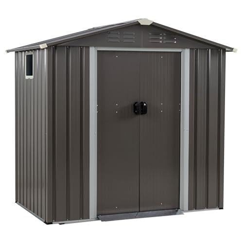 JYQAQA-6x4-FT-Outdoor-Garden-Storage-ShedWaterproof-Metal-Garden-Sheds-with-Lockable-Double-DoorWeather-Resistant-Steel-Tool-Storage-House-Shed-forGardenPatioLawn-Gray JYQAQA 6×4 FT Outdoor Garden Storage ShedWaterproof Metal Garden Sheds with Lockable Double DoorWeather Resistant Steel Tool Storage House Shed forGardenPatioLawn Gray