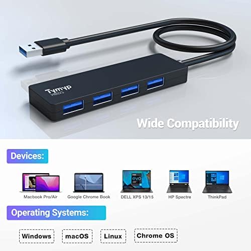 USB Hub, Tymyp 4-Port USB 3.0 Hub for MacBook, MacBook Pro/Air, Mac, Windows Laptops and Other USB Compatible Devices