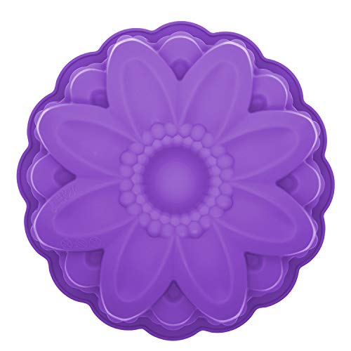 Bakerpan Set of 2 Silicone Cake Mold for Baking, Flower Fluted Cake Pan, 8 Inch Jello, Gelatin Mold, Sunflower Baking Pan