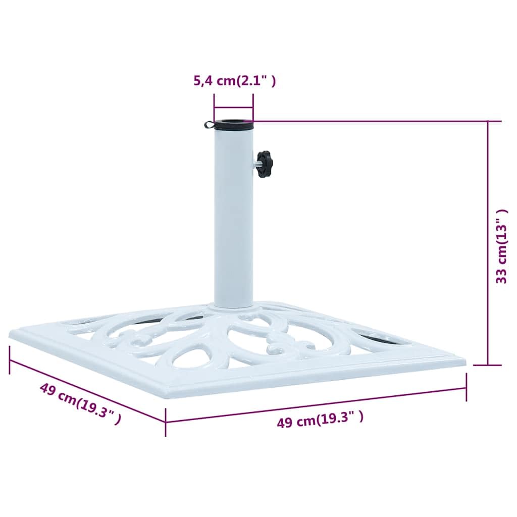 Supporto per ombrellone bianco, in ghisa, 12 kg, peso 49 cm, altezza 49 cm, con adattatore per aste da 35-48 mm, per balcone, terrazza, giardino, cortile, patio