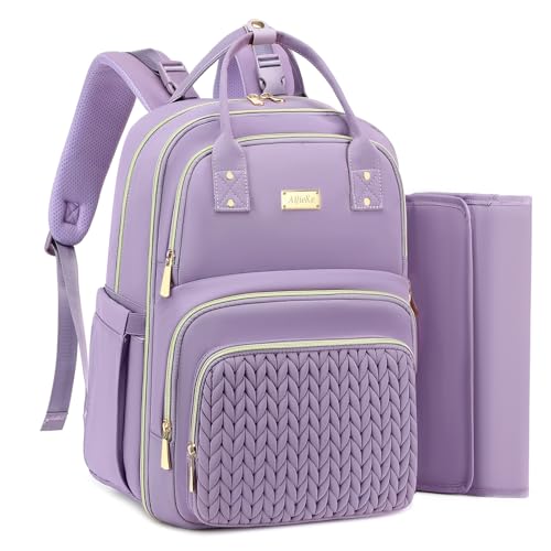 Image of Diaper Bag Backpack - Large Multi functional, Boys, Girls & Baby Travel Essentials Tote with Changing Pad, Insulated Pockets, Stroller Straps, Waterproof - Baby Backpack for Mom & Maternity (Purple)