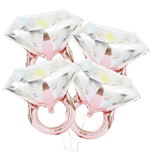 Image of Rose Gold Diamond Ring Balloons 4 Pcs,Foil Engagement Ring Balloons