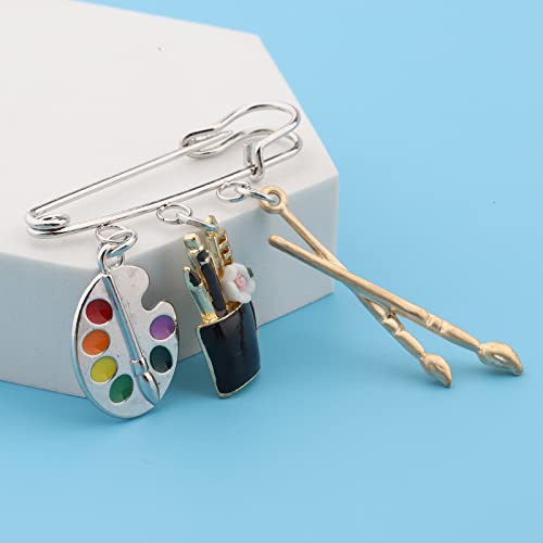 Image of CHOORO Colorful Artist Paint Palette and Paint Brush Pins Being Jewelry Painter Artist Jewelry