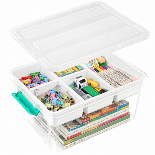 Image of EOENVIVS 17 QT Art Supply Organizer with Clear Lid and Removable Tray