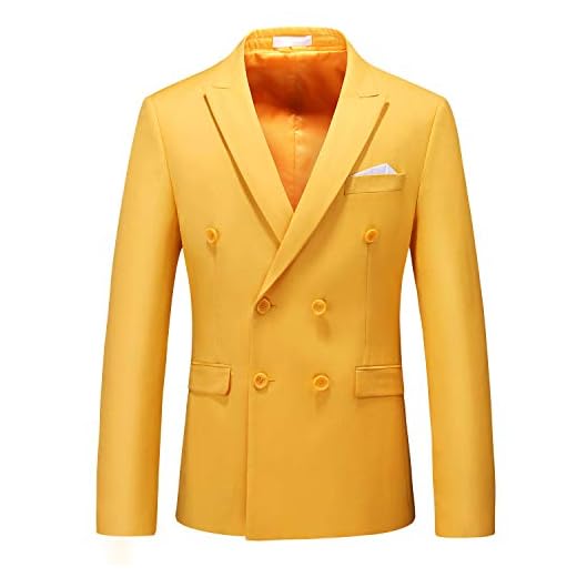 MOGU Masculino Blazer De Terno Trespassado, Corte Slim, Cor Sólida, Casaco Esportivo Para Negócios, Casamento, Baile Formatura E Eventos Formais, Tamanho Eua 38, Amarelo