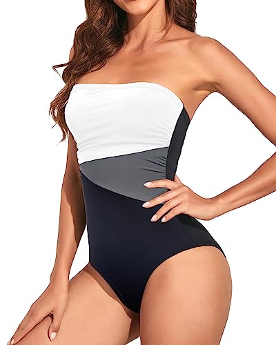 Image of Holipick Women Tummy Control One Piece Swimsuits Strapless Bandeau Bathing Suits Slimming Halter Swimwear