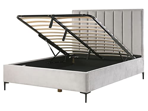 Beliani - Lit Coffre Double - Sezanne - 160 x 200 cm, en Velours, Gris Clair Cover