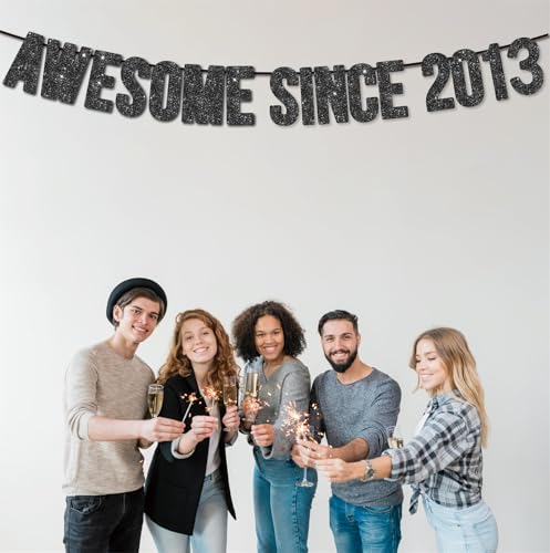 Image of Pre-Strung Awesome Since 2013 Banner for 13th Birthday Party Decoration,Happy 13th Men Women Birthday Party Banner,Handmade - Black