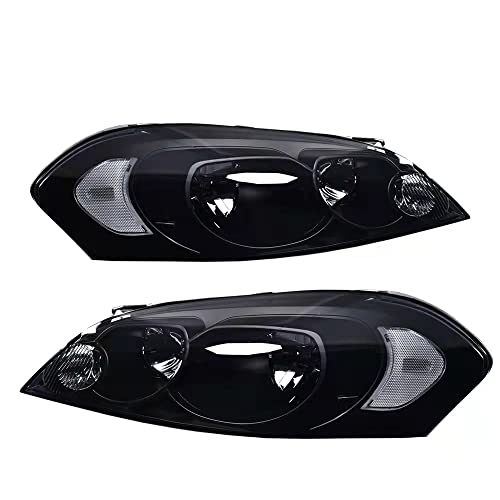 PIT66 Headlights, Compatible with 06-13 Chevy Impala / 14-16 Chevrolet Impala Limited / 06-07 Chevy Monte Carlo Headlamps Assembly Accessories Smoky lens Black Housing Clear Reflector