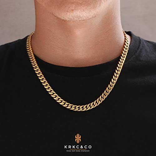 KRKC&CO Gold Chain Men's Necklace 18K Gold Plated/White Gold, Miami Cuban Link Chain for Men, Hip Hop Thick Curb Chains, Mens Gold Chain Necklace 3/4/6/8/9/10/12MM