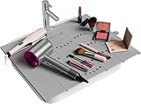 Johamoo Bathroom Sink Cover for Counter Space, Sink Mat Foldable Sink Cover, Silicone Makeup Organizer Mat Space Saver, Small Bathroom & Rv Camper Travel Must Haves Accessories, Grey