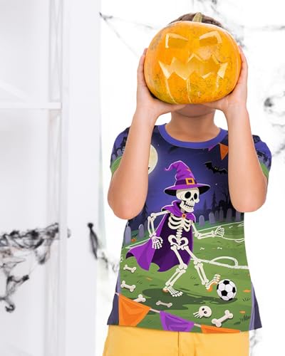 CM-Kid Boy Halloween Shirt Pumpkin Skeleton Soccer Basketball Truck Short Sleeve Tshirt for Kids Boy 4-10 Years2