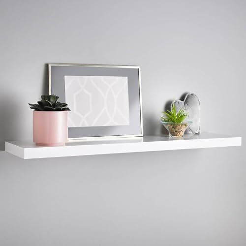 Image of Homme Concept – 60cm Matt Floating Shelves, White Wall Shelf with Invisible bracket, Display Shelves for Books, Photos, Ideal Home Decor Accessories for Bedroom, Living Room, Office, Kitchen.