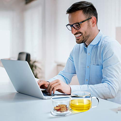 Lezero 13oz Tea Infuser Cups Kits, Glass Mugs with Filter Basket and Lid for Loose leaf-Tea Brewing, Heat Resistant, Lead-free, Microwave & Dishwasher Safe