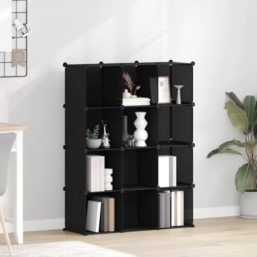 Nqyjm Sistema de estantería con 12 cubos de polipropileno negro para dormitorio, sala de estar