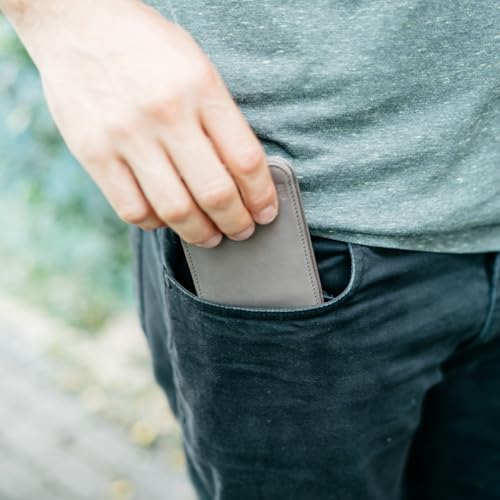 Image of Distil Union Wally Bifold 5.0 Slim Bifold Wallet for Men - Minimalist RFID Leather Wallet with ID Window, Pull Tab Card Holder & Money Clip - Holds 14 Cards & 30 Bills - Grey