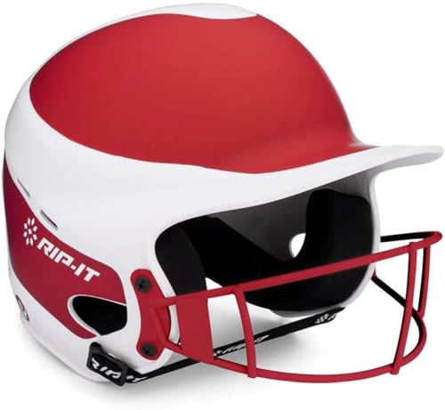 RIP-IT | Vision Pro Softball Batting Helmet with Face Mask | Matte | Two-Tone Scarlet S/M | Lightweight Women’s Sport Equipment