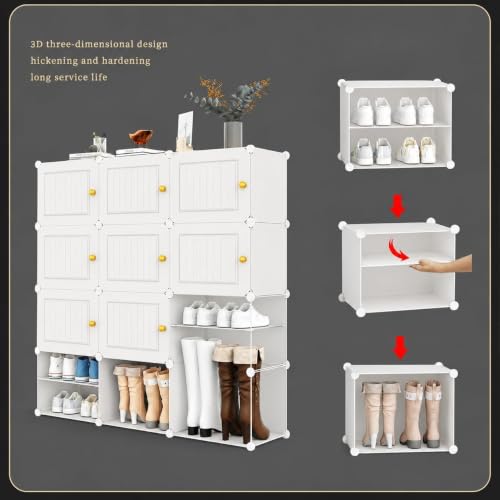 Image of Mevigo Plastic Shoe Rack for Home with Door |16-Tier Stackable Shoe Organizer | Holds 32 Pairs |Waterproof & Dustproof | DIY Modular Shoe Cabinet |Chappal Slipper Stand for Bedroom -White-HX2