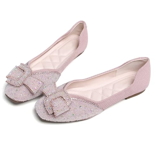 Image of SAILING LU Women's Rhinestone Square Toe Bowknots Ballet Flats Loafers