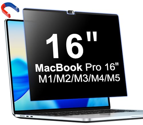 PYS Magnetische Blickschutzfolie für Macbook Pro 16 16,2 Zoll 2021-2024 M1 M2 M3 M4 Pro Max Anti-Blaulicht Blasenfrei Anti-Fingerabdruck Abnehmbar Sichtschutzfolie