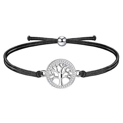 J.Endéar Árbol de la Vida Pulsera Plata 925 Mujer, Hilo Negro Pulsera Niña Hecha a Mano Ajustable, Regalos de Cumpleaños de Joyería para Adolescentes