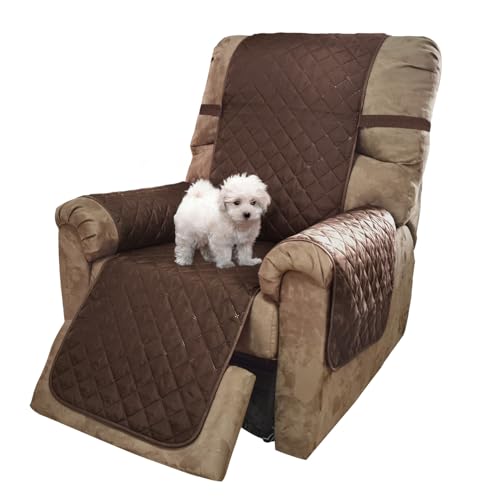 U-NICE HOME Recliner Chair Covers Reversible Chair Cover Pet Covers for Dogs with Elastic Straps Water Resistant Diamond Quilted (28''Recliner Oversized, Coffee/Beige)