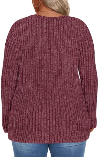 Image of HOTGIFT Womens Plus Size Sweater Tops Long Sleeve Crewneck Casual Tunic Shirts Buttons XL-5XL Blouse Soft Comfy Fashion