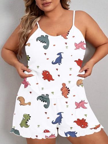 Image of SOLY HUX Women's Plus Size Pajama Set Cute Cartoon Print Sleepwear Cami Top and Shorts Loungewear