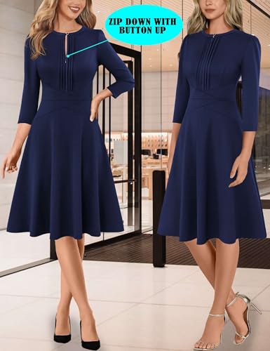 VFSHOW Womens Work Office Business Casual Church V Neck Zipper Elegant Interview Cocktail Fit and Flare A Line Dress2