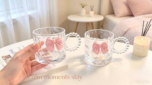 Set de 2 tazas de vidrio con moño y asa perlada 300 ml miniatura 4