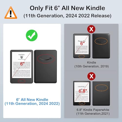 MonsDirect Case for New 6" Kindle 11th Generation 2024/2022 Release, PU Leather Stand Hard Cover with Auto Wake/Sleep with Hand Strap & Card Slot for Kindle 11th Gen 2024 E-Reader, Floral by MonsDirect - Image 2