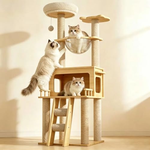 Cat Tree Tower Indoor - Modern Activity Center With Scratching Post Standing House Condo Fun Toys for Kittens Pet Playhouse (147CM) (147CM)