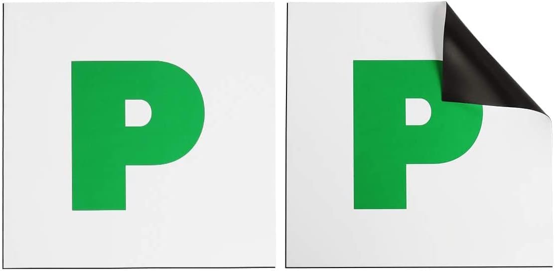 HTUK® Fully Magnetic Green Car P-Plates 4 Pack For Car Magnetic Thick Strong Learner Plates, No Melting No Blow Off Easy To Move Without Scratching Painting Off