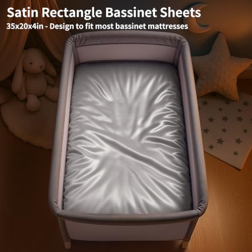 Image of Satin Bassinet Sheet 2 Pack, Great for Baby Hair, Soft Silk Feeling Sheet for Rectangle Cradle Bassinet Mattress Pad, for Boys Girls Gift Newborn and Infant(White & Gray)
