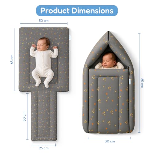 Image of Cherilo 3 in 1 Baby Bed, Sleeping Bag & Carry Nest, Cotton Baby Bedding for New Born & Infant, Portable Bassinet, for Baby Carrying & Unisex Baby Sleeping Bed, 0M+ (Grey Leaf)