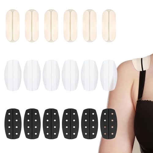 Gosknor 18pcs Bra Strap Cushion, Silicone Anti-Slip Shoulder Pads Band Soft Protectors Accessories Keep from Slipping Off Bra Strap Holders for Slipping (Skin Color, White, Black)