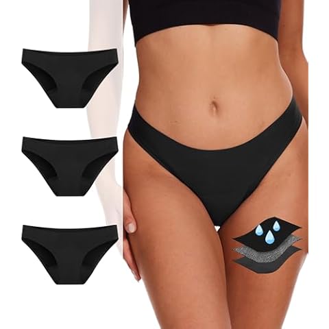 YESWEL Period Underwear for Women, Bikini Leak-Proof Seamless Menstrual Panties for Heavy Flow, 3 Pack (Small, Black) Cover